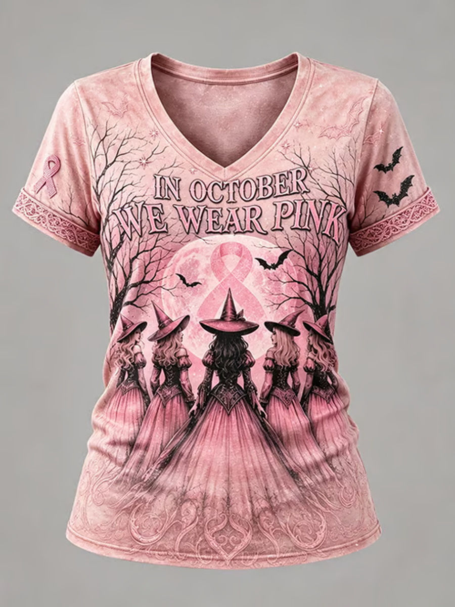 Women's Breast Cancer Halloween Print short-sleeved T-shirt gracestitchs