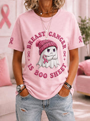 Women's Breast Cancer Is Boo Sheet Halloween Pink Ghost Print Breast Cancer Awareness Support Tee gracestitchs