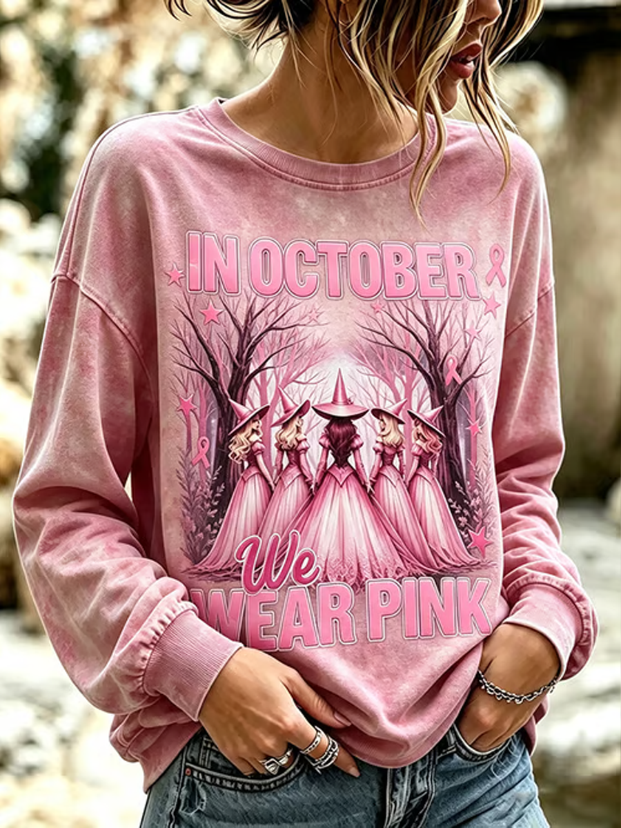 Women's Breast Cancer Halloween Print Regular Sweatshirt gracestitchs