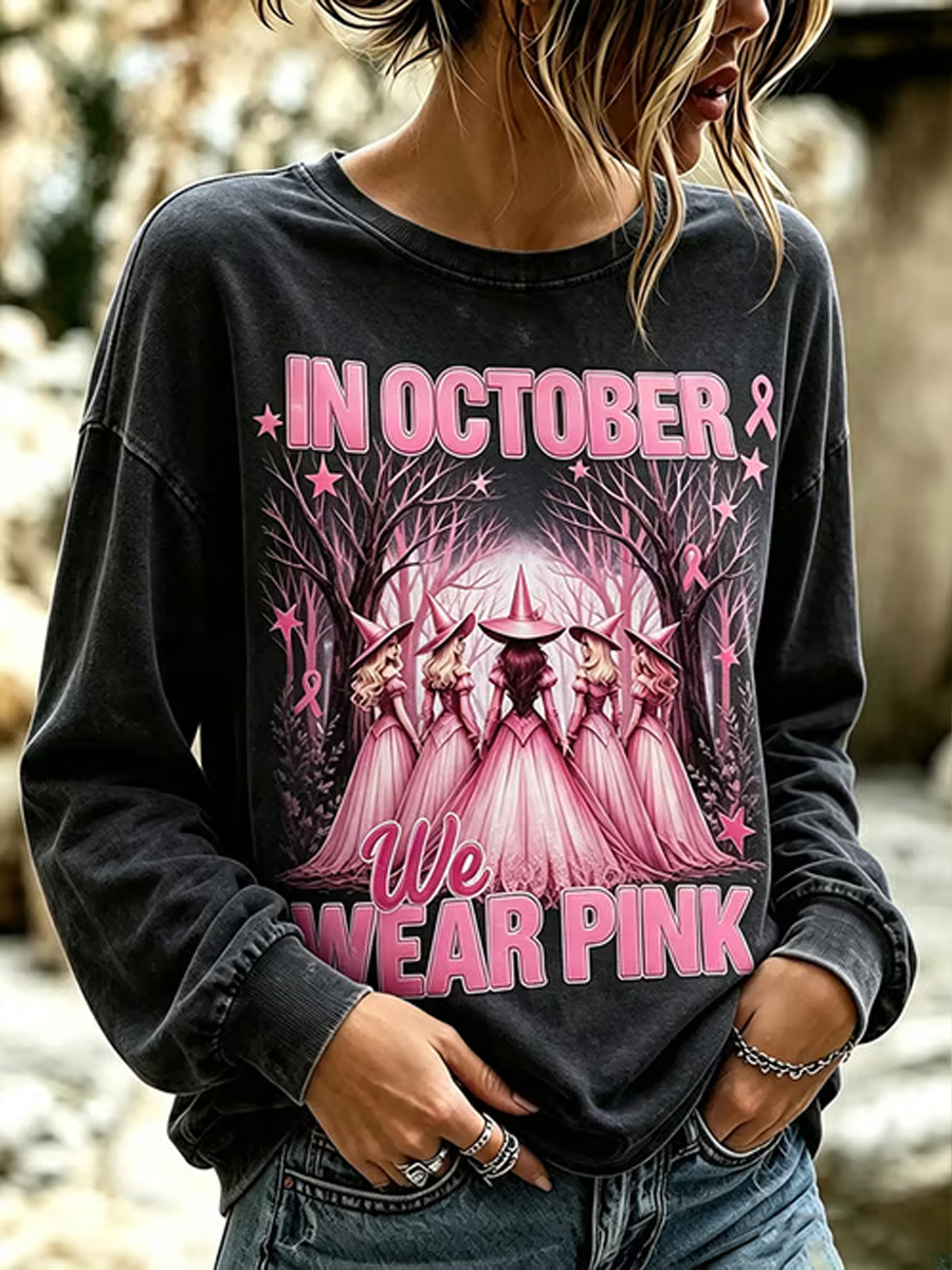 Women's Breast Cancer Halloween Print Regular Sweatshirt gracestitchs