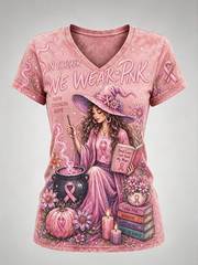 Women's Breast Cancer Halloween Print short-sleeved T-shirt gracestitchs