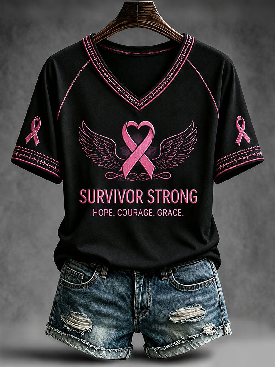 Women's Survivor Strong V-neck T-shirt gracestitchs