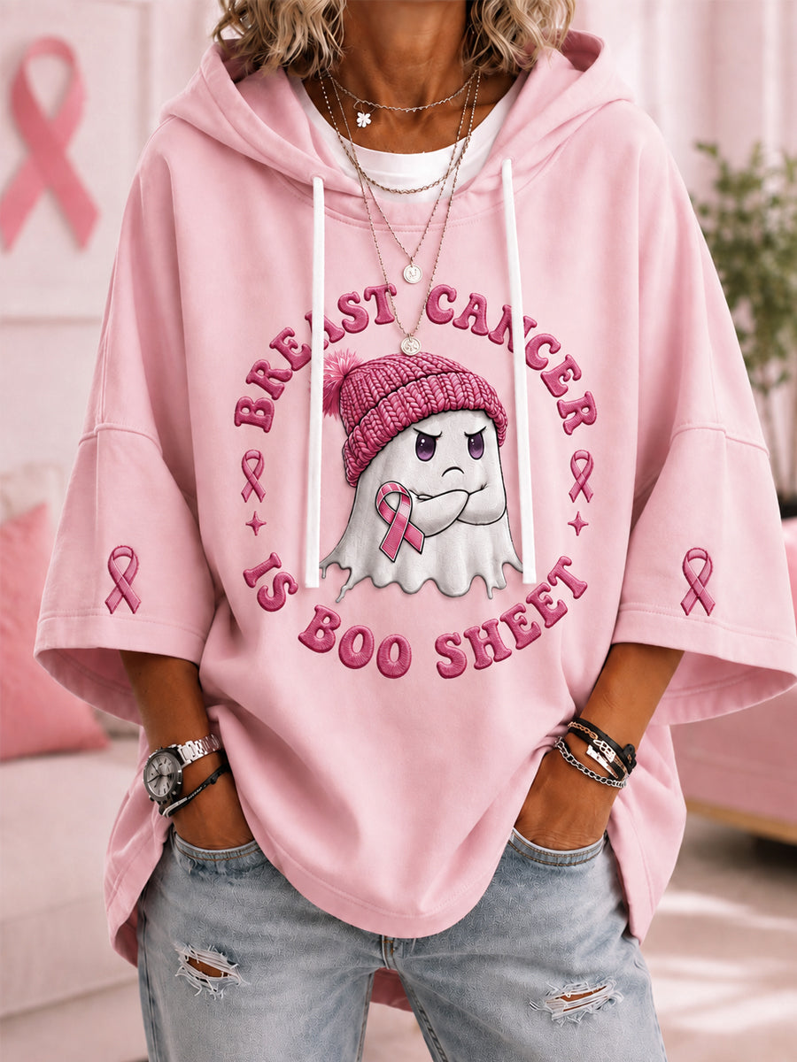 Women's Breast Cancer Is Boo Sheet Halloween Pink Ghost Print Breast Cancer Awareness Support Short-Sleeve Hoodie gracestitchs