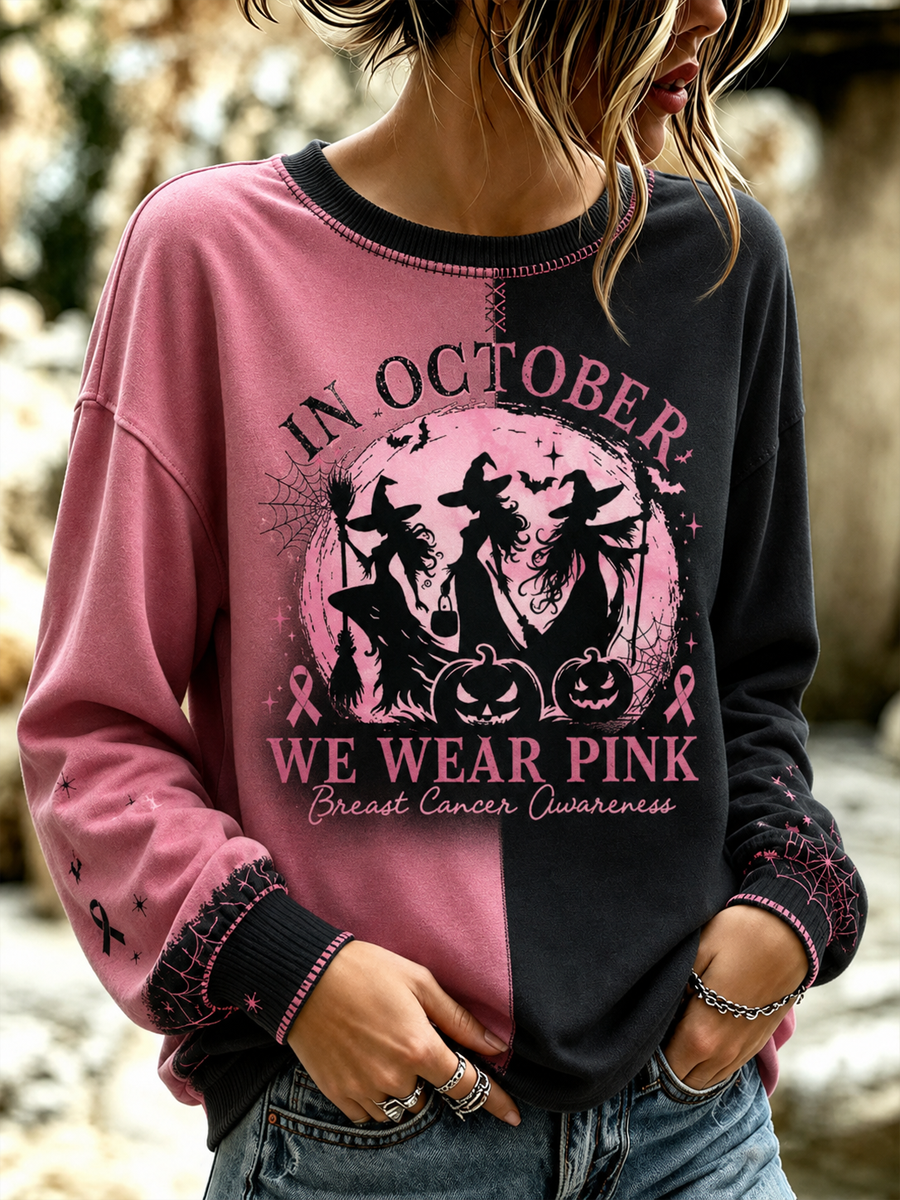 Women's Witches In October We Wear Pink Regular Sweatshirt gracestitchs