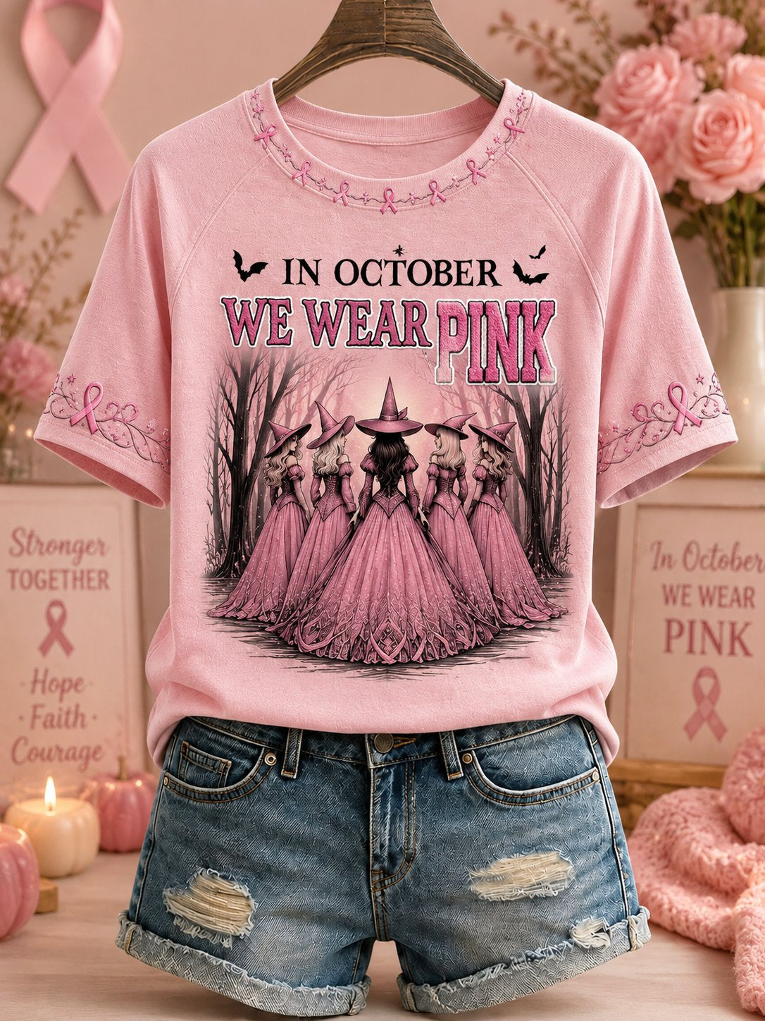 Women's Breast Cancer Round Neck Short Sleeve T-shirt gracestitchs