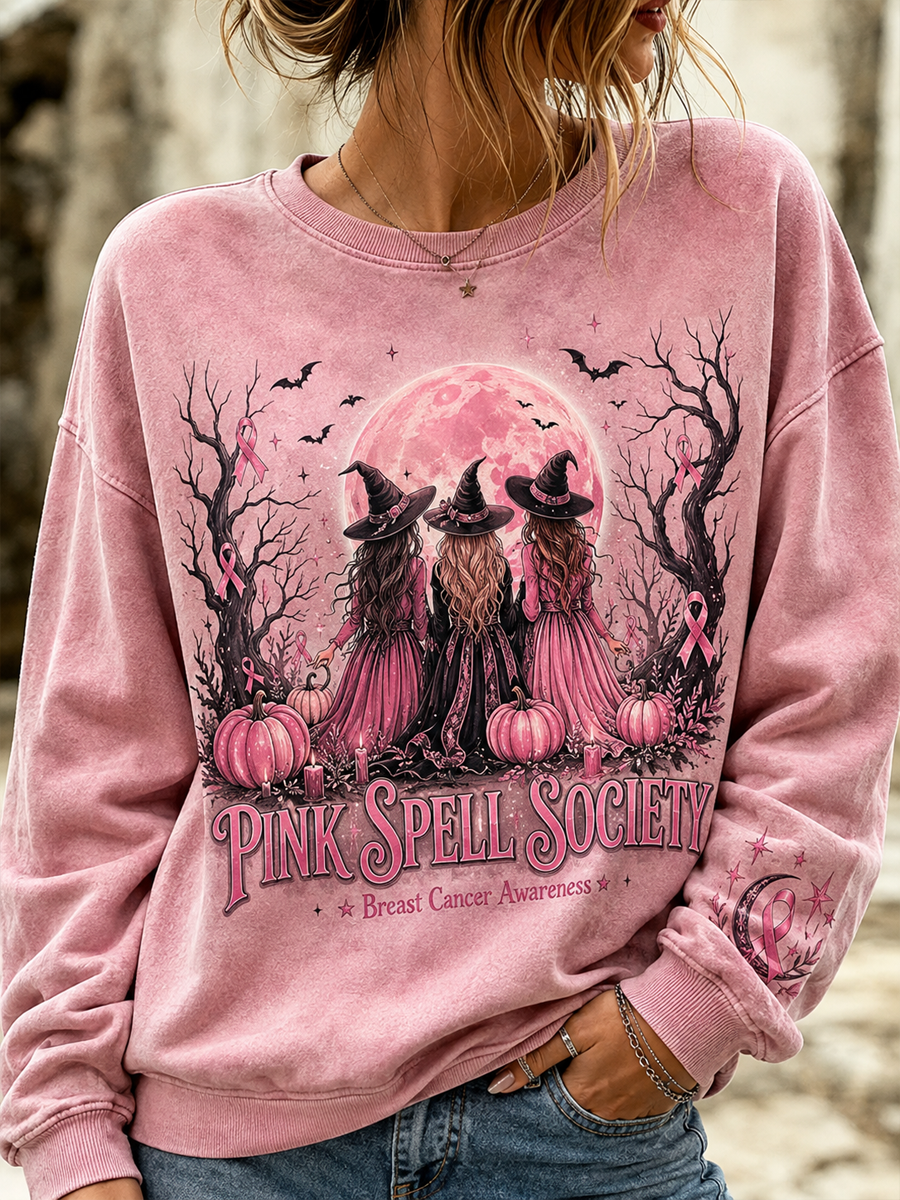 Women's Halloween Breast Cancer Awareness Regular Sweatshirt gracestitchs