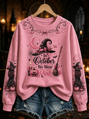 Women's Witches In October We Wear Pink Regular Sweatshirt gracestitchs