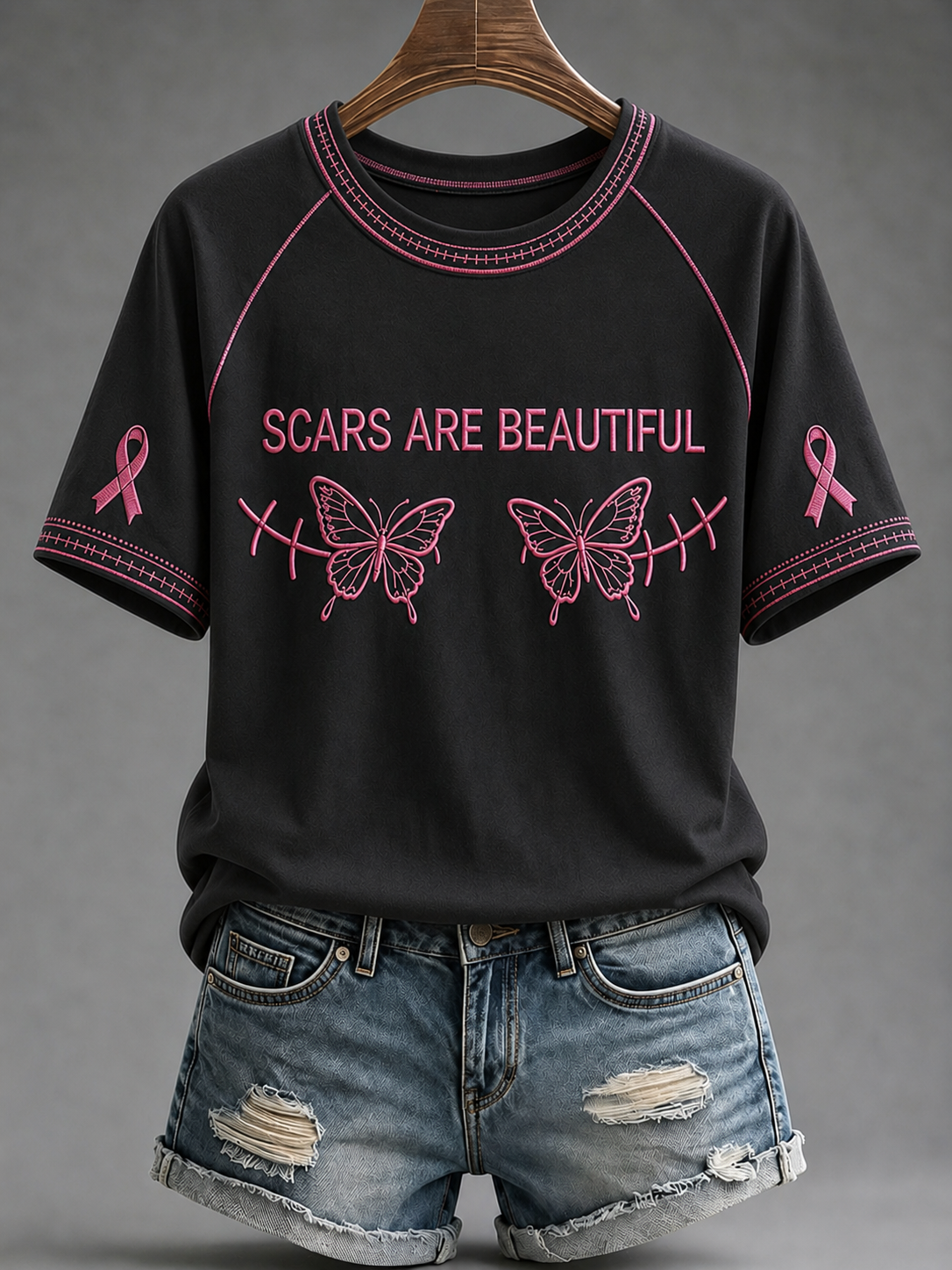 Women's Scars Are Beautiful Round Neck Short Sleeve T-shirt gracestitchs