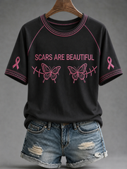 Women's Scars Are Beautiful Round Neck Short Sleeve T-shirt gracestitchs
