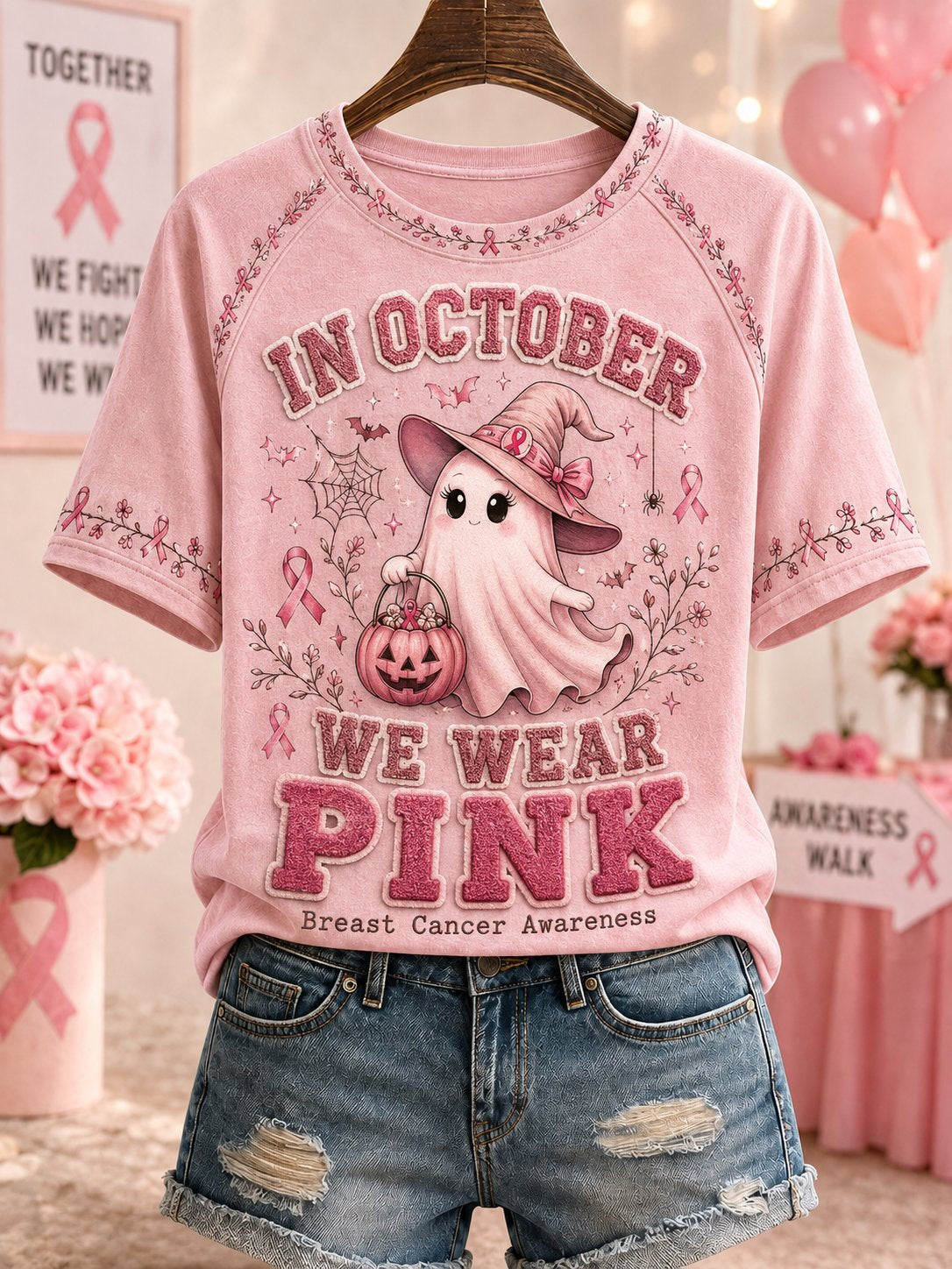 Women's Breast Cancer Round Neck Short Sleeve T-shirt gracestitchs