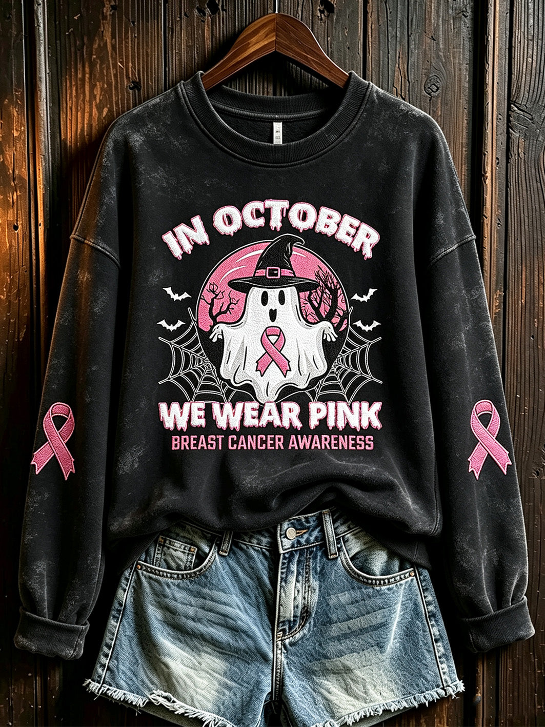 Women's breast cancer theme pattern printed casual sweatshirt gracestitchs