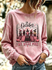 Women's Witches In October We Wear Pink Regular Sweatshirt gracestitchs