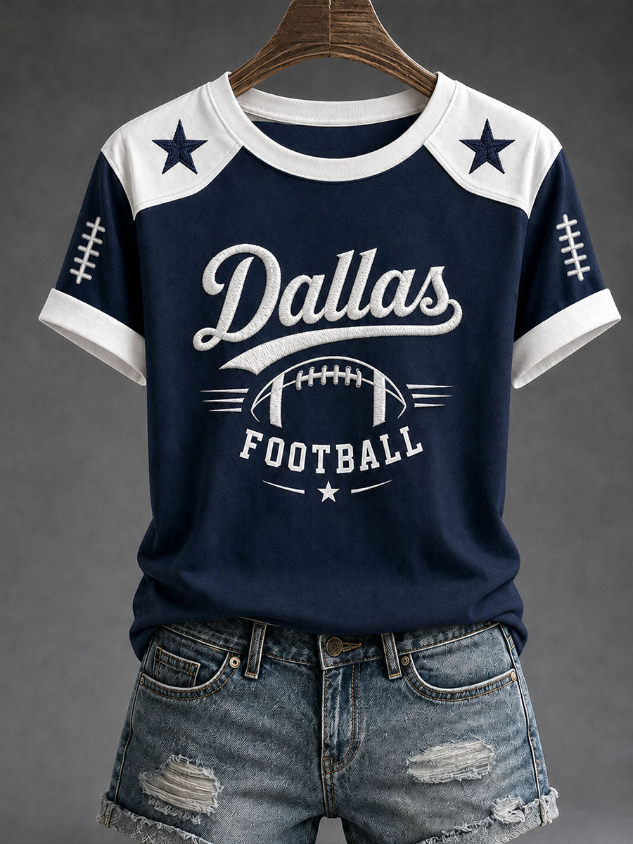 Women's Game Day Football Print Casual T-Shirt gracestitchs