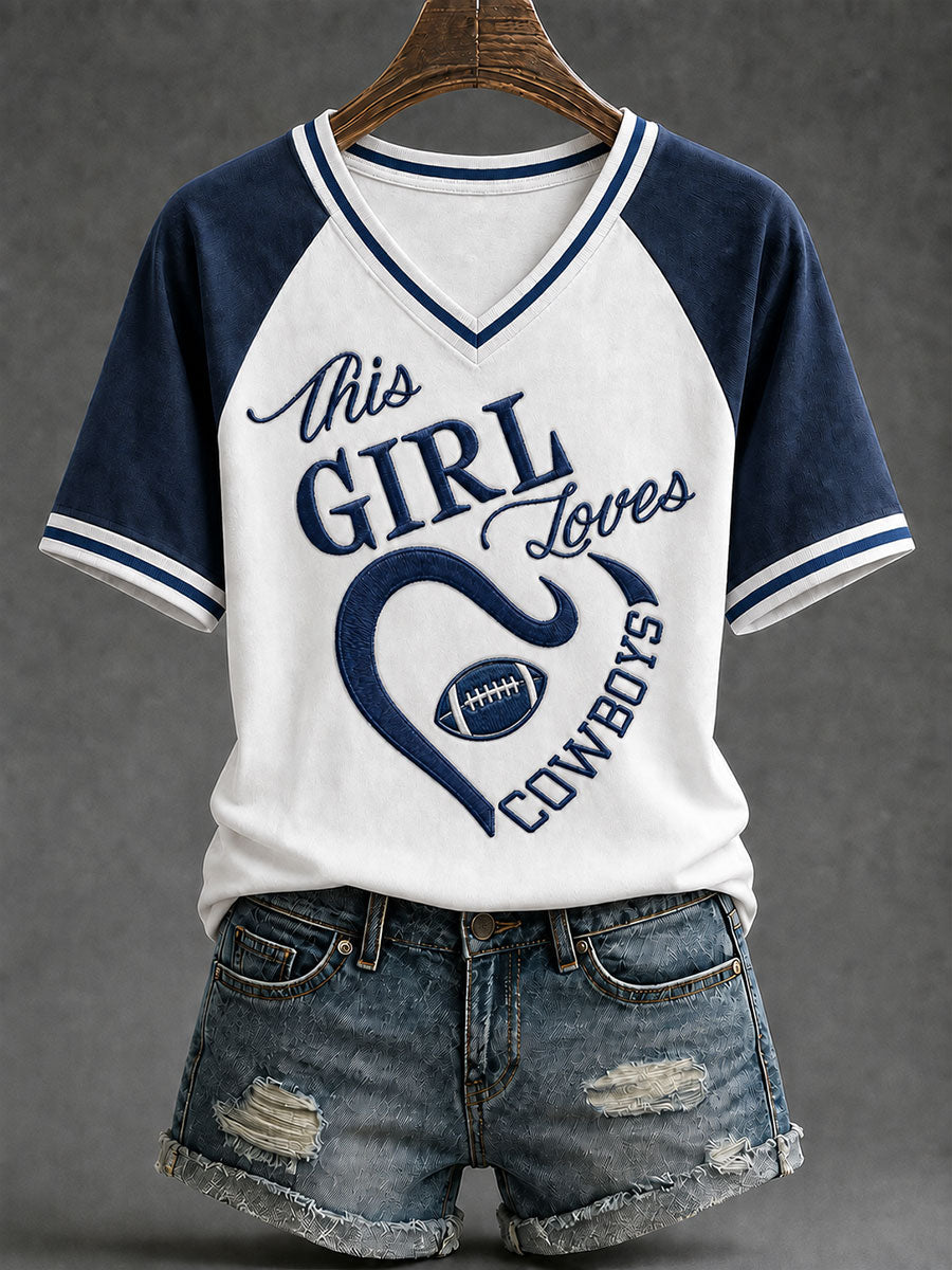 Women's Game Day Football Print Casual T-Shirt gracestitchs