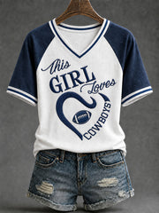 Women's Game Day Football Print Casual T-Shirt gracestitchs