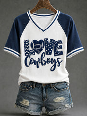 Women's Game Day Football Print Casual T-Shirt gracestitchs