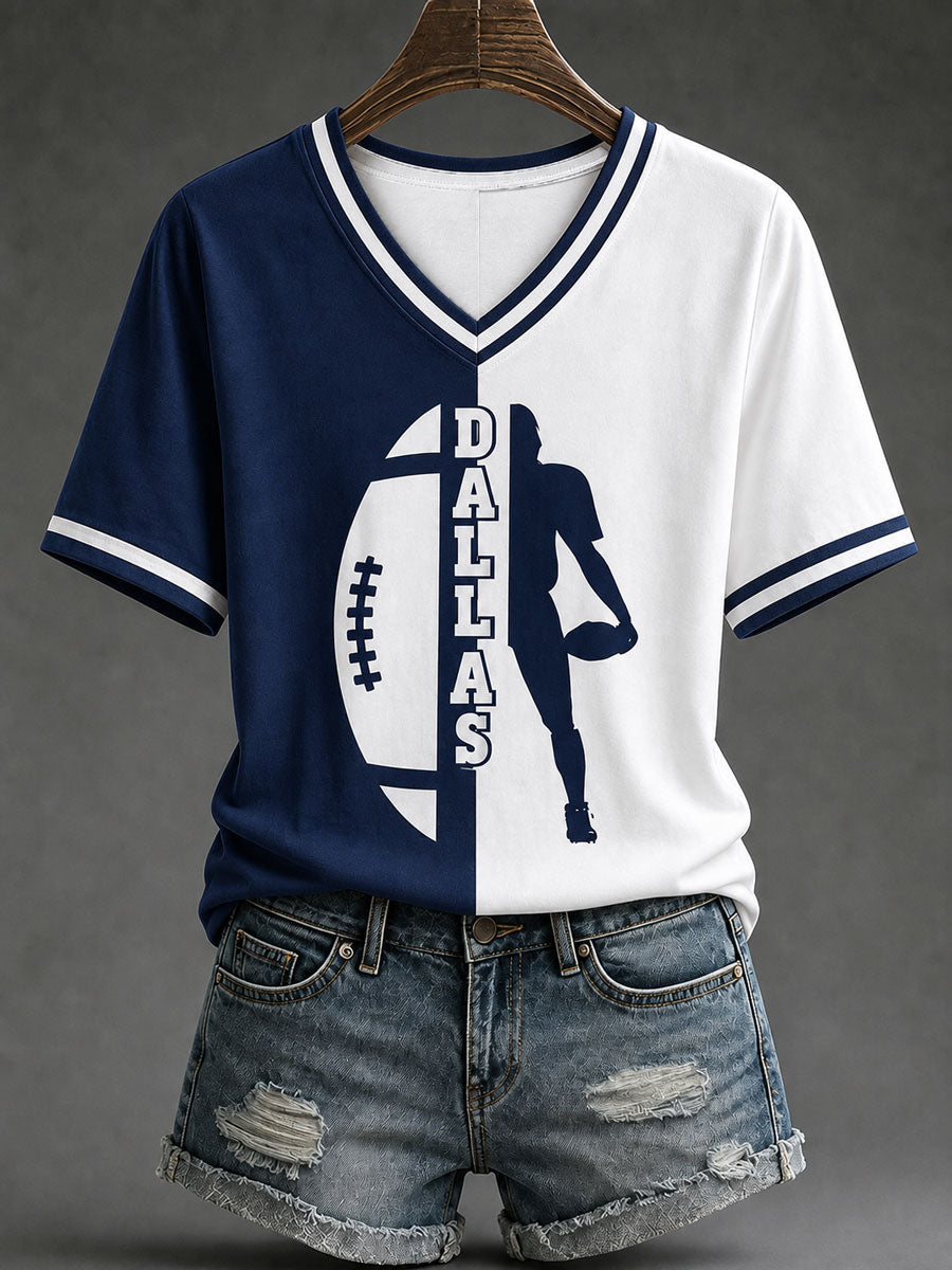 Women's Game Day Football Print Casual T-Shirt gracestitchs