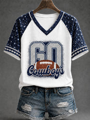 Women's Game Day Football Print Casual T-Shirt gracestitchs
