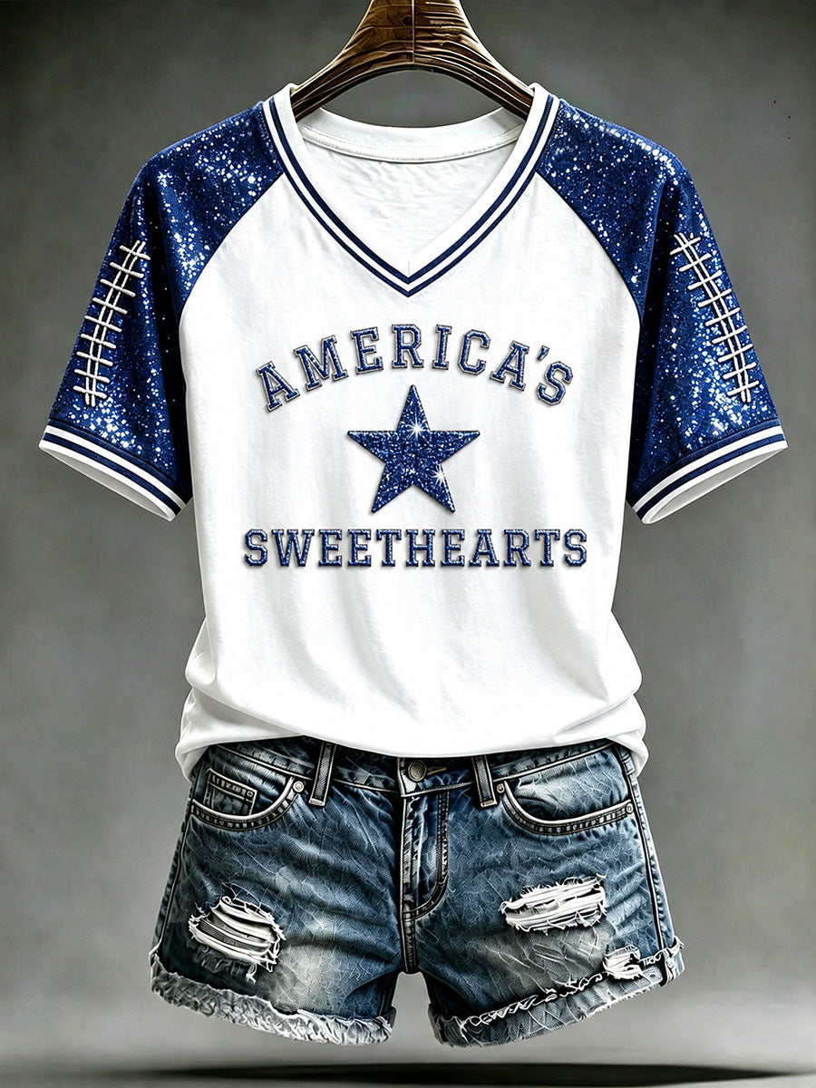 Women's America's Sweethearts Football V-neck T-shirt gracestitchs