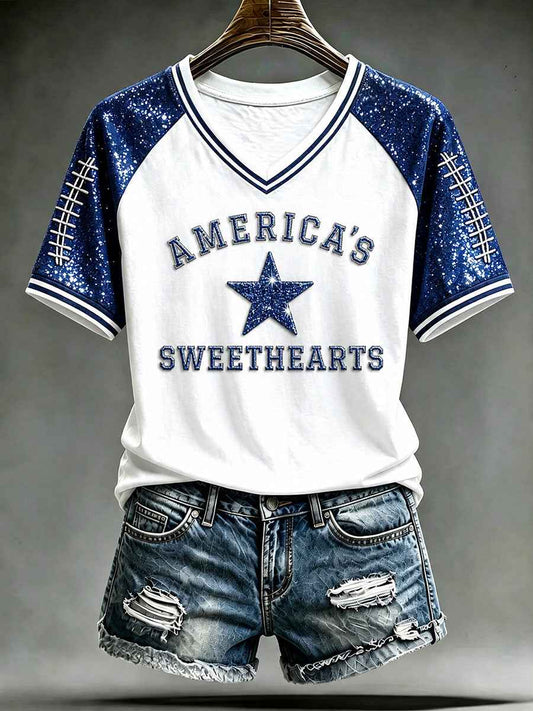 Women's America's Sweethearts Football V-neck T-shirt
