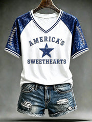 Women's America's Sweethearts Football V-neck T-shirt gracestitchs