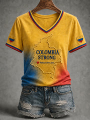 Women's Colombia Strong Pray For Colombia V-Neck Tee gracestitchs