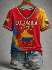Women's Colombia Strong Pray For Colombia V-Neck Tee gracestitchs