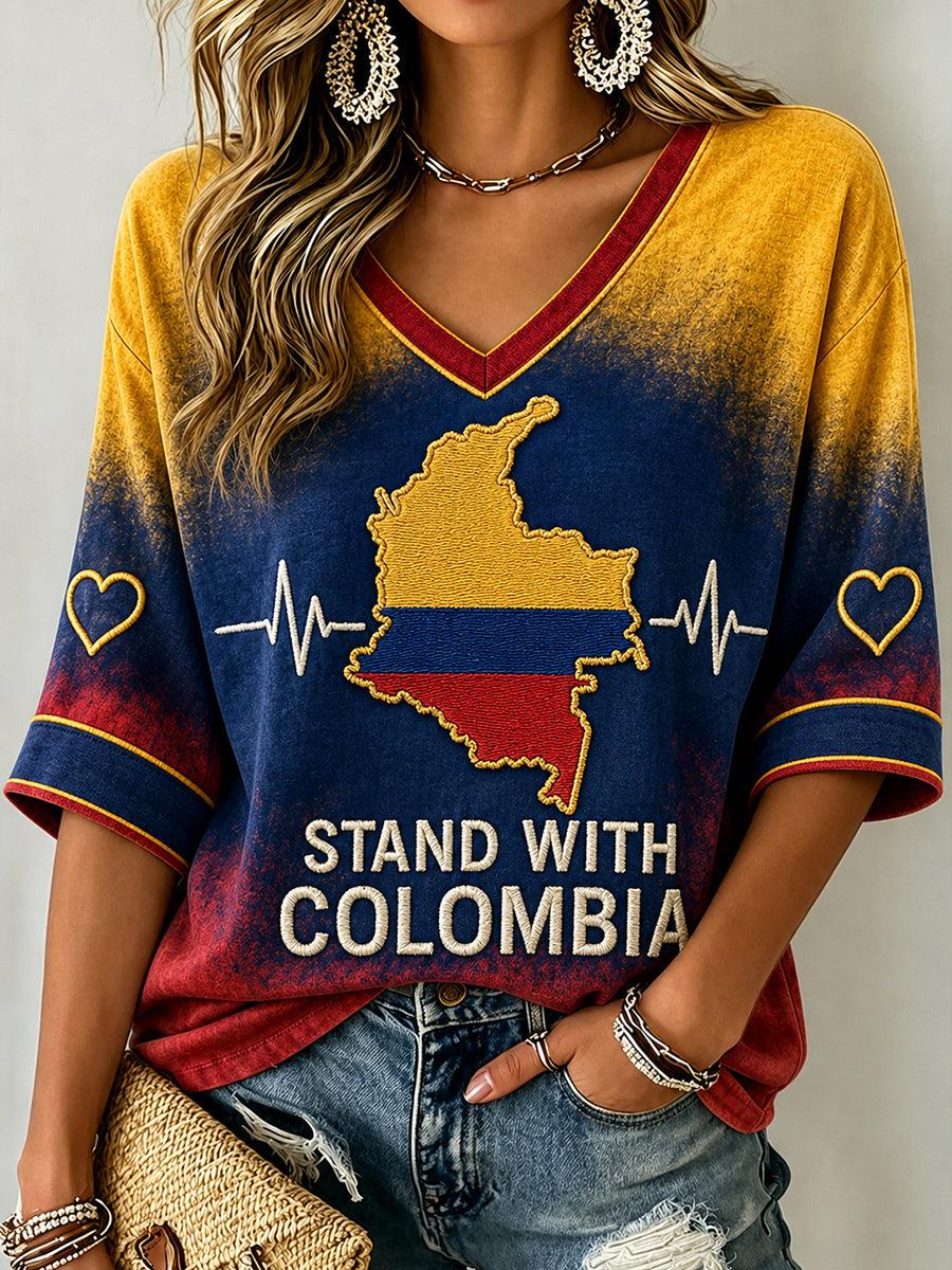 Women's Western Colombia Earthquake Pray For Colombia Print Mid-length Sleeves T-Shirt gracestitchs