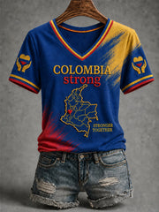 Women's Colombia Strong Pray For Colombia V-Neck Tee gracestitchs