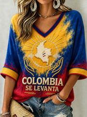 Women's Western Colombia Earthquake Pray For Colombia Print Mid-length Sleeves T-Shirt gracestitchs