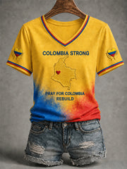 Women's Colombia Strong Pray For Colombia V-Neck Tee gracestitchs