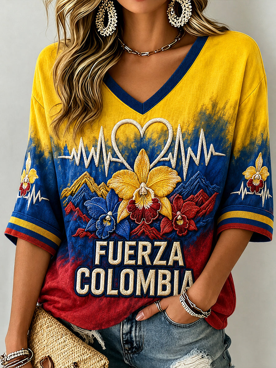 Women's Western Colombia Earthquake Pray For Colombia Print Mid-length Sleeves T-Shirt gracestitchs