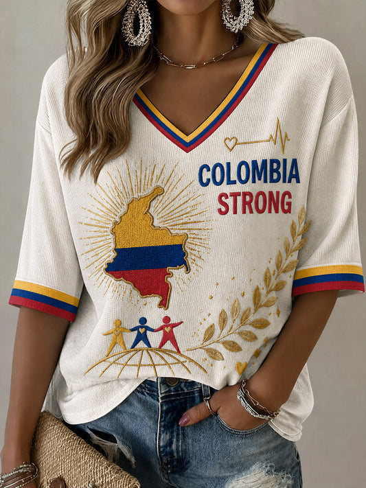 Women's COLOMBIA STRONG Print Casual T-shirt gracestitchs
