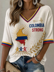 Women's COLOMBIA STRONG Print Casual T-shirt gracestitchs