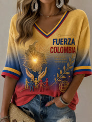 Women's FUERZA COLOMBIA Print Casual T-shirt gracestitchs