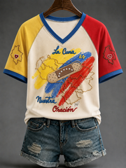Women's Fuerza Colombia V-neck Off-shoulder Short-sleeved T-shirt gracestitchs