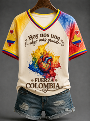Women's Fuerza Colombia V-neck Off-shoulder Short-sleeved T-shirt gracestitchs