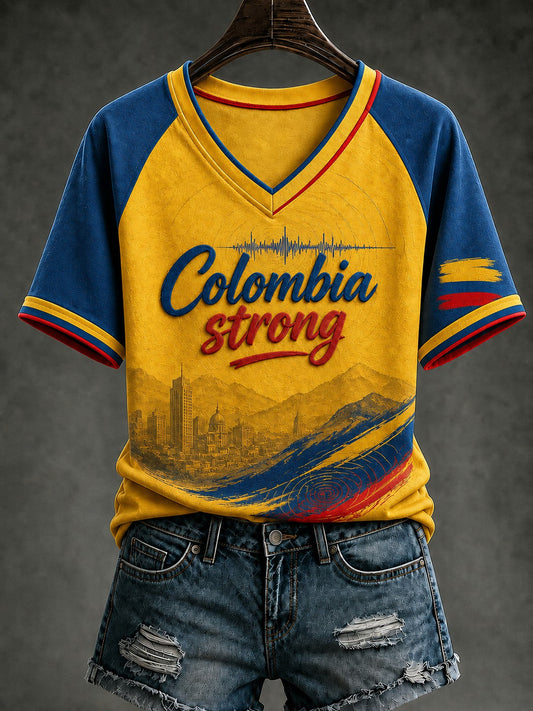 Women's Colombia Strong Printed V-neck T-shirt gracestitchs