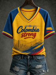 Women's Colombia Strong Printed V-neck T-shirt gracestitchs