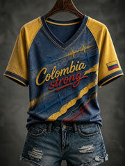 Women's Colombia Strong Printed V-neck T-shirt gracestitchs