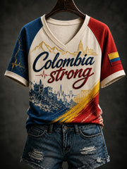 Women's Colombia Strong Printed V-neck T-shirt gracestitchs