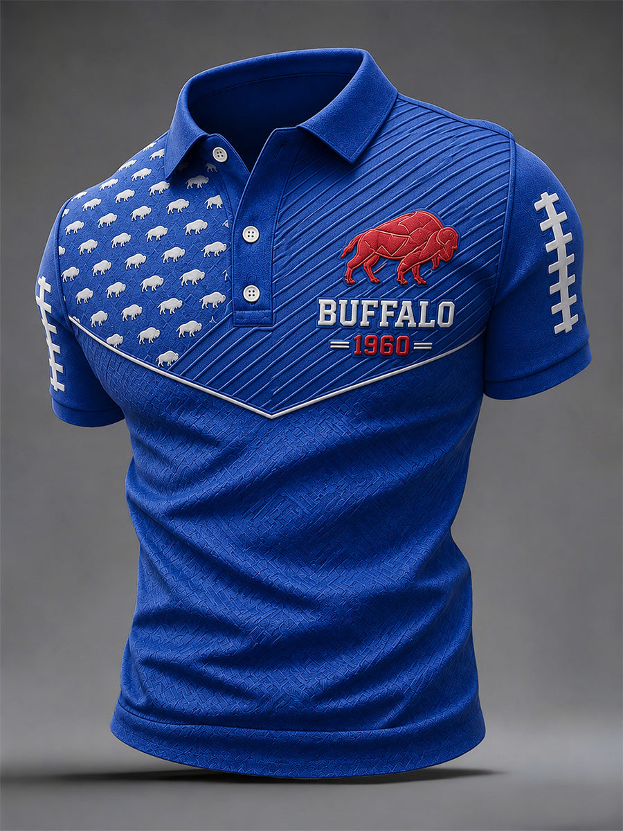 Men's Football Lover Buffalo Print Polo gracestitchs