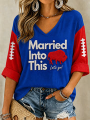 Women's Football Lover Buffalo Print Casual V-Neck Tee gracestitchs