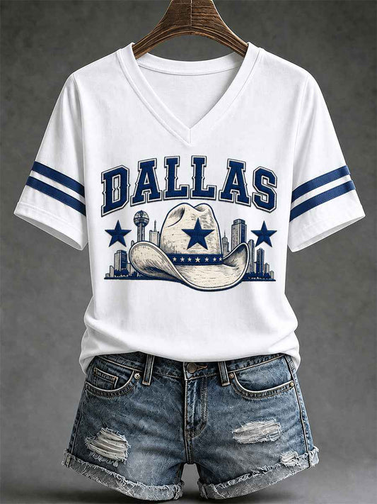 Women's Football Gameday Gift For Football Fans Casual V-Neck Tee