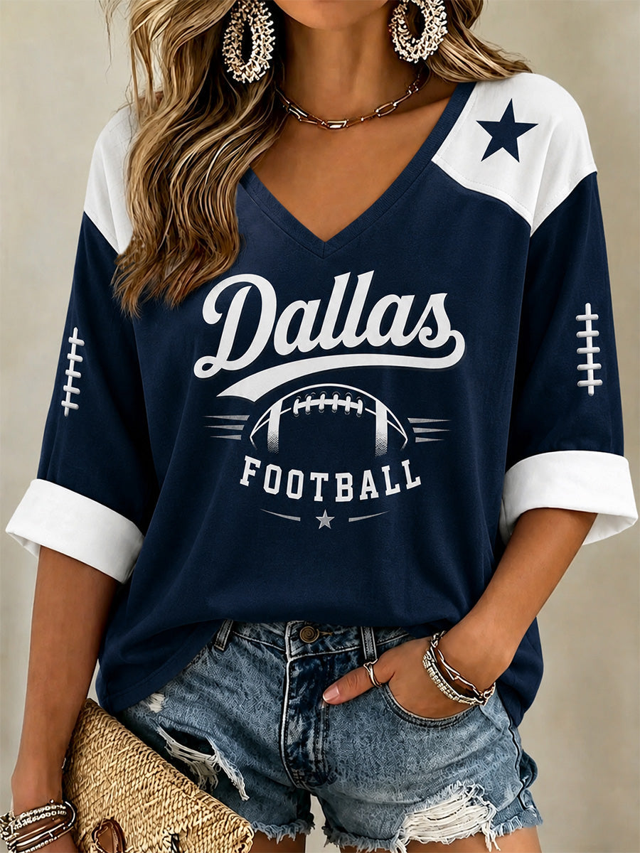 Women's Football Gameday Gift For Football Fans Casual V-Neck Tee gracestitchs