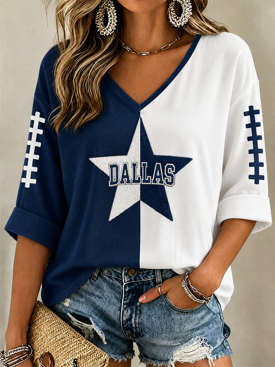 Women's Football Gameday Gift For Football Fans Casual V-Neck Tee gracestitchs