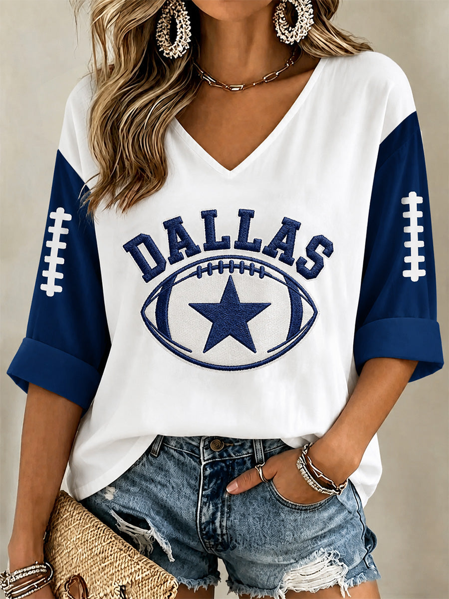 Women's Football Gameday Gift For Football Fans Casual V-Neck Tee gracestitchs