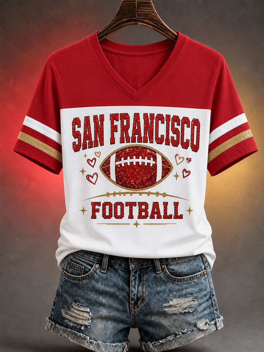 Women's Football Gameday Gift For Football Fans Casual V-Neck Tee gracestitchs