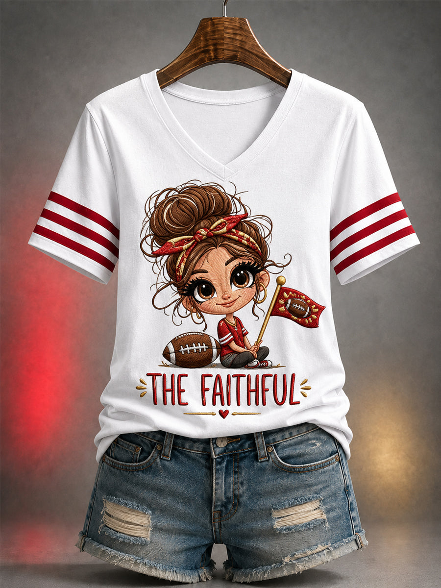 Women's Football Gameday Gift For Football Fans Casual V-Neck Tee gracestitchs