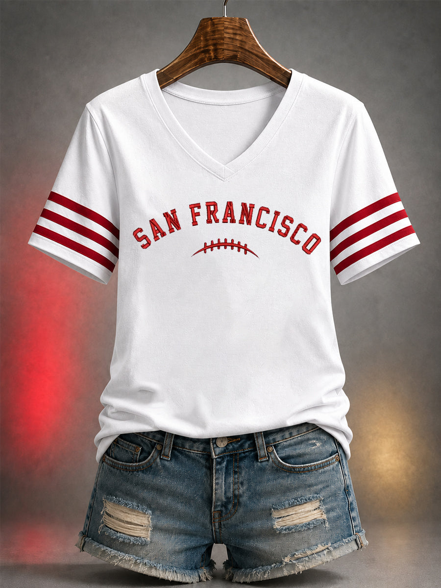 Women's Football Gameday Gift For Football Fans Casual V-Neck Tee gracestitchs